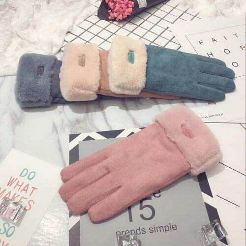 Winter Women Glove Cute Color Warm Velvet Thickening Cycling New Year Outdoor Gifts Five Fingers Windproof Touchscreen Gloves