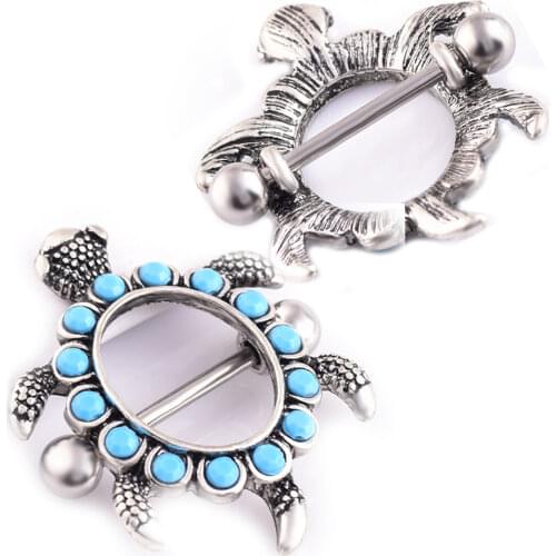 1PCS. Nipple ring. 2020 new personality blue OPAL stone animal shape chest ring perforated nipple jewelry new unique shape