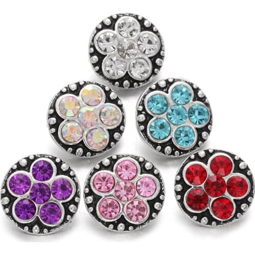 10pcs/lot New 12mm Snap Button Jewelry Rhinestone Flower Snap Buttons for 12mm Snap Bracelet Necklaces Mini Charms Jewelry