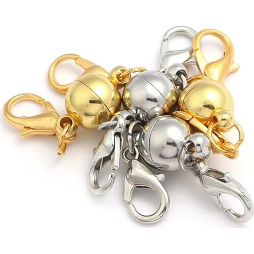 2pcs Copper Ball Shape Gold&Rhodium with Both Ends Lobster Clasp 34mm Length Magnetic Clasps for DIY Bracelet Necklace Connector
