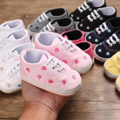 2020 Baby Shoes For Newborn Baby Boys Girls Print Heart Star Pattern First Walkers Kids Toddlers Soft Sole PU Sneakers For 0-12M