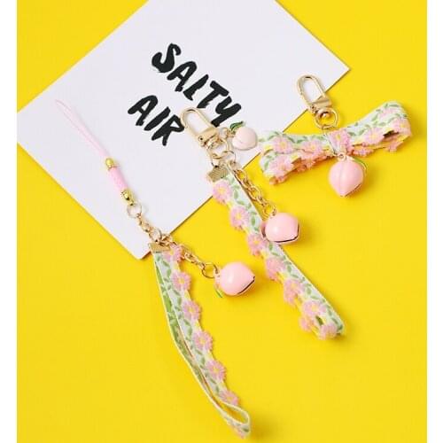 2021 Cute Strawberry Cake Fabric Lace Keychain For Girl Women Key Chains Ring Car Bag Pendent Charm Airpods Accessories D551