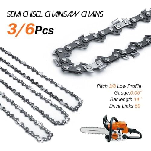 3/6Pcs Chainsaw Semi Chisel Chain 3/8LP 0.05 50DL Drive Link Chainsaw Saw Chain Blade Wood Cutting Parts For Electric Saw