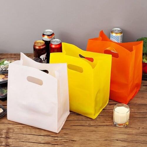 50Pcs/Lot Colorful Plastic Bag With Handle Cake Packaging Bags Small Candy Snacks Storage Bag Food Package Bag 3 Sizes