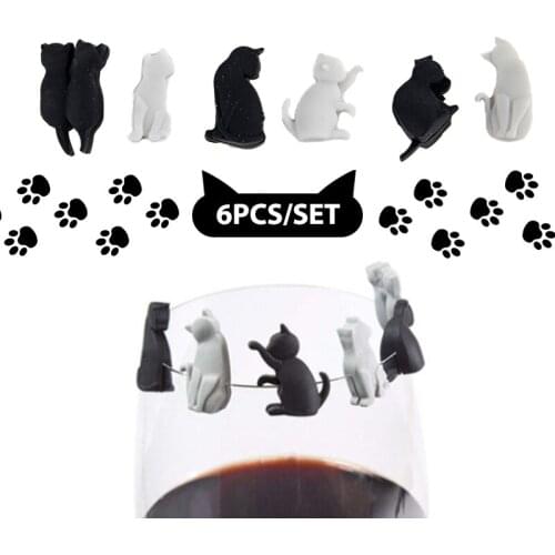 6pc Silicone Cat Shaped Wine Glass Marker Glass Recognizer Cup Distinguisher For Home Party Kitchen Bar Recognizer Labeling Tool