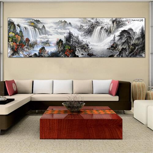 Abstract Painting Large Size Canvas Print Mountain Water Traditional Chinese Calligraphy Wall Picture for Living Room Home Decor