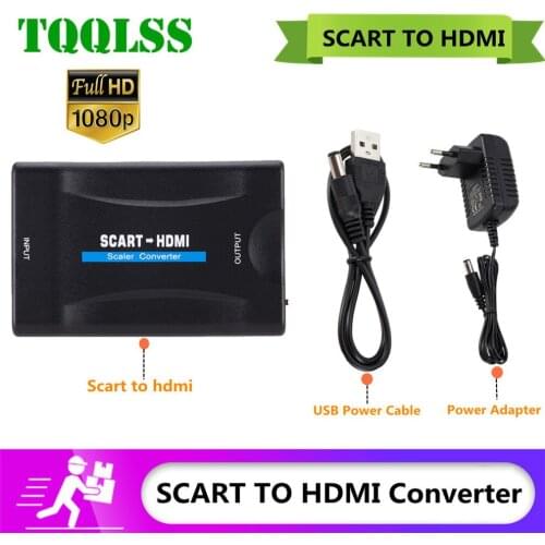 1080P SCART To HDMI-compatible Video Audio Upscale Converter Adapter for HD TV DVD for Sky Box STB Plug and Play DC Cable