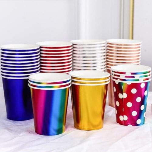 Paper Cups Children Birthday Party Decorations Kids Party Supplies Gold Silver Luxury Cups Disposable Tableware Sets Cute Cups