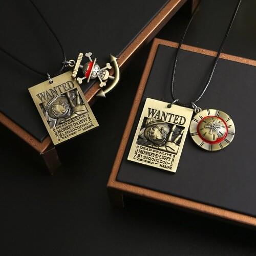 One Piece Luffy Wanted Necklace Metal Pendant Chain Choker Necklaces Charm Gifts Jewelry collares