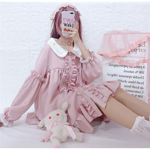Tea Party Japanese Style Girl Long sleeve Lolita Dress Bowknot JSK Carousel lolita cosplay Lace dress Maid Costume dress