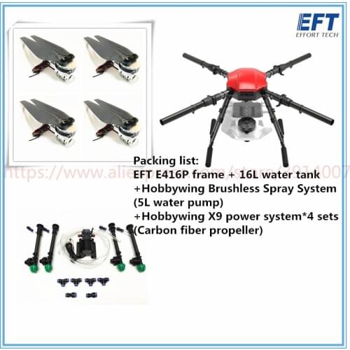 EFT E416P four-axis 16L 16kg agricultural spray drone frame kit E416S upgrade 416P brushless water pump withHobb ywing X9 power