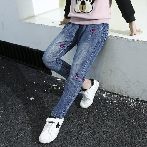 Children denim Pants girls thickened jeans baby kids cartoon leggings 2019 winter childrens clothes girl cotton pencil trousers