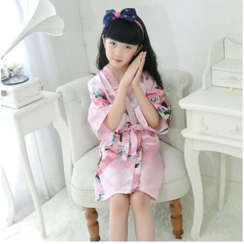 Kids Robe Satin Children summer Kimono Bath Robes Bridesmaid Flower Girl Dress Silk childrens bathrobe Nightgown Peacock robe