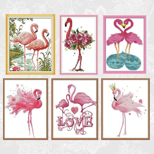 Flamingos Paintings series Cross Stitch Printed Canvas DIY Hand Made Embroidery Sets for Needlework DMC Cotton Thread Crafts