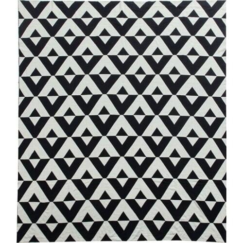 Papa&Mima Black Stripes Diamend Geometric Knitted Summer Quilted Thread Blanket Throws Cotton Nap Air-conditional Bedspread