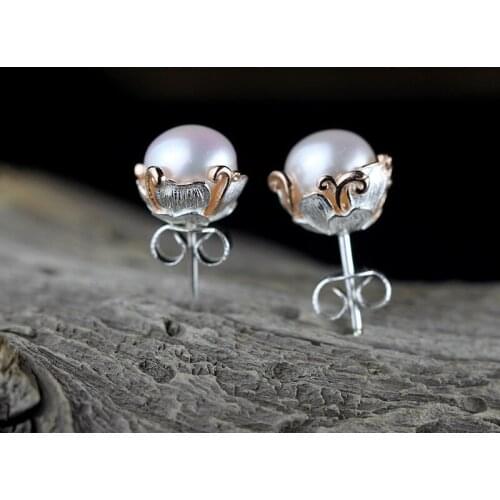 KJJEAXCMY fine jewelry S925 pure silver jewelry exquisite, pure hand plating, rose gold, lady pearl ear stud, rhyme