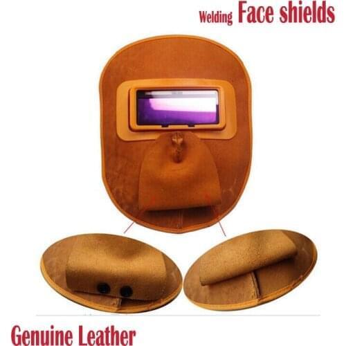 Top quality CE Genuine Leather Yellow Welding Face Shield Glass Auto Darkening solar li batter Tig mig Helmet Goggles
