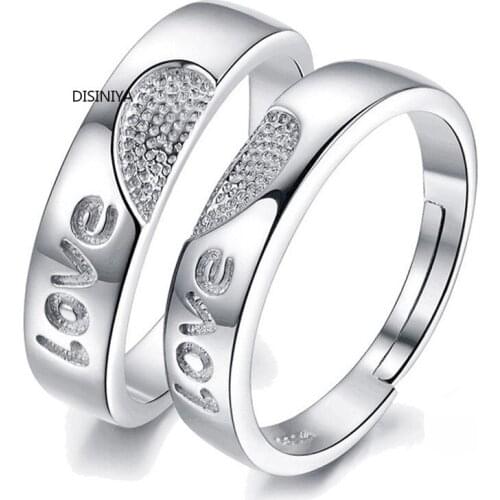 DISINIYA Fashion Cheap Couple Ring Silver Adjustable Diamond Womens Ring + Mens Ring Wedding Couple Ring Jewelry