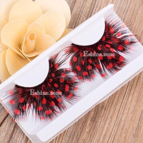 ICYCHEER Red Feather Eyelashes Party Makup Cosmetics Halloween Party False Eye Lash