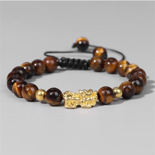 Newest Braided Bracelet Feng Shui Tiger Eye Stone Beads Bracelet for Men Women Unisex Gold Pixiu Wealth Good Lucky Jewelry Gifts