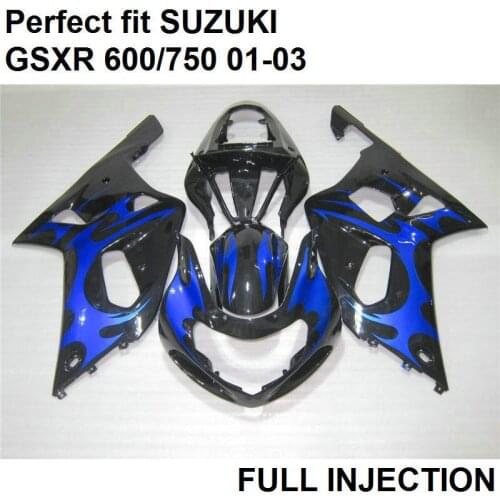 Fit 100% injection fairings for Suzuki GSXR 600 01 02 03 blue black plastic fairing kit GSXR750 2001 2002 2003 LV93