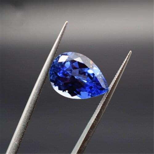 Grade AAA Cutting Cultured Sapphire Pear Shaped Faceted Gemstone Teardrop Cut Cornflower Blue Sapphire Gem10x14mm C93S