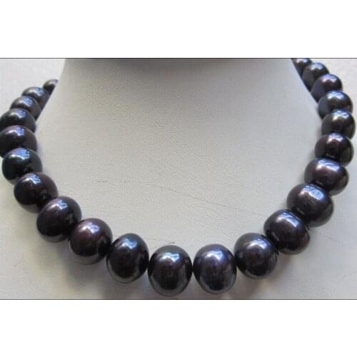 NATURAL AAA 12-13MM SOUTH SEA BLACK PEARL NECKLACE YELLOW GOLD CLASP 18"