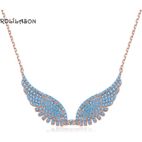 925 sterling silver necklace wings design blue fire opal Valentines preferred fashion jewelry sp64