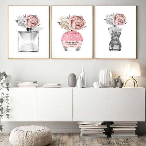 Paris Perfume Bottle Fashion Poster Flower Canvas Painting Minimalist Wall Art Print Nordic Picture For Living Room Décor Modern