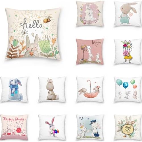 Easter Decorative Cushion Cover Pillow Case Rabbit Bunny Printed Polyester Throw Pillow Decor for Home Decor Sofa Pillowcase