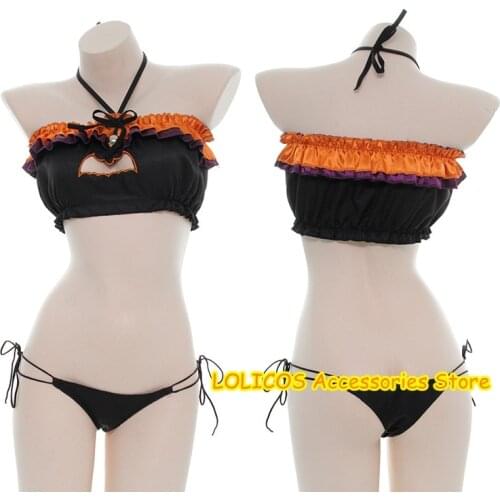 Sexy Cute Cat Open Chest Halloween Lingerie Sets Girl Devil Bat Bell Pumpkin Lace up Pajamas Cosplay Gothic Lolita Bikini Set