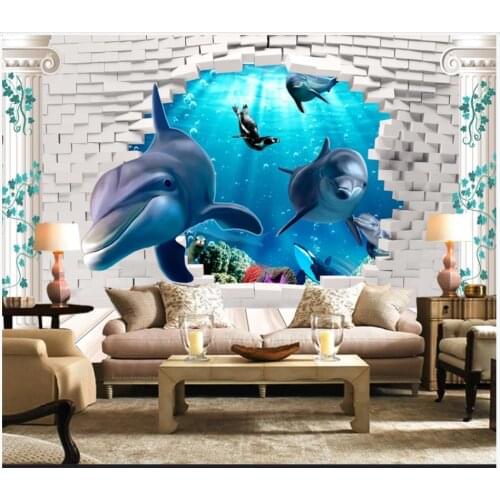 Custom photo wallpaper for walls 3 d Mediterranean landscape 3D underwater world dolphin TV background wall decoration painting