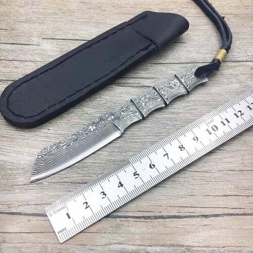 Bamboo shape all Damascus steel Portable Survival Hunting knives Camping knife fixed blade