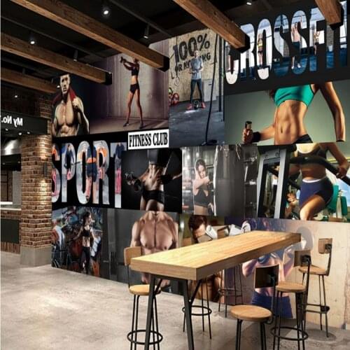 Drop Shipping Wallpaper 3d Custom Fitness Handsome Beauty Photo Background Wall Mural Gym Bar Boxing Room Wallpaper