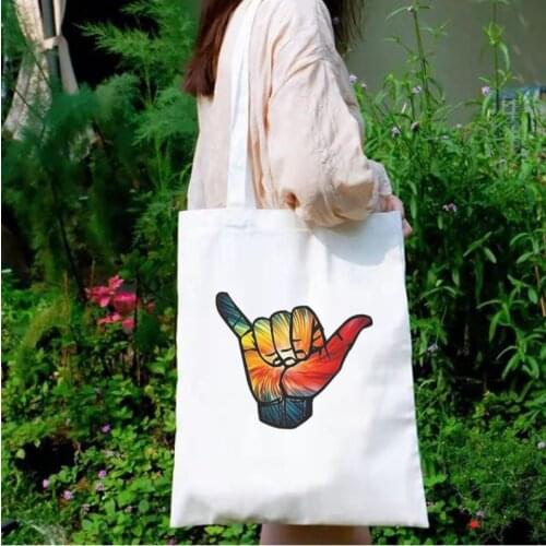 Rainbow Shopping Bags Rainbow Aloha Canvas Bag Fashion Reusable Custom Tote Bags Eco Friendly Cute Bag