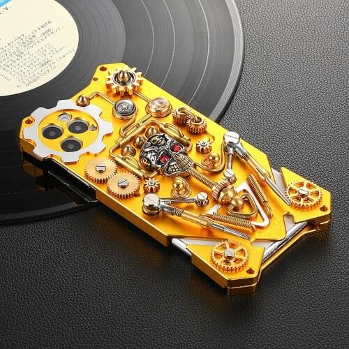 Luxury Armor Metal Aluminum pure copper Cover For iphone 11 PRO MAX case mechanical gear purely handmade Skull Phone shell