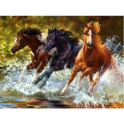 Snow Two Horse Animal DIY Cross Stitch Embroidery 11CT Kits Needlework Craft Set Cotton Thread Printed Canvas Dropshipping
