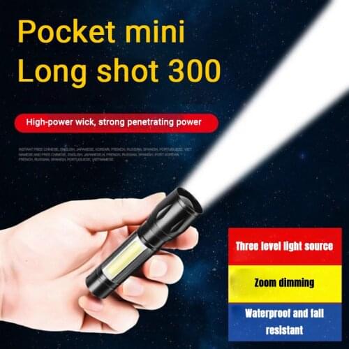 T6 LED Pocket Flashlight Strong Light Zoom USB Rechargeable Aluminum Alloy Portable Flashlight Waterproof 3 Mode Emergency Torch