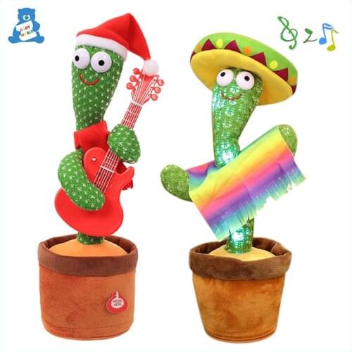 Dancing Cactus Electronic Plush Toy Twisting Music Toy Funny Singing Talking Luminous Recording Stuffed Toy Gift for Kids Baby