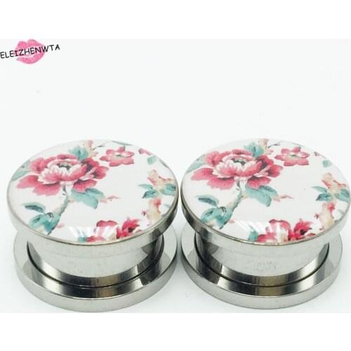 2 pcs 6-16mm selling Stainless Steel ear tunnels rose flower ear gauges body jewelry piercing expander Guages Piercing