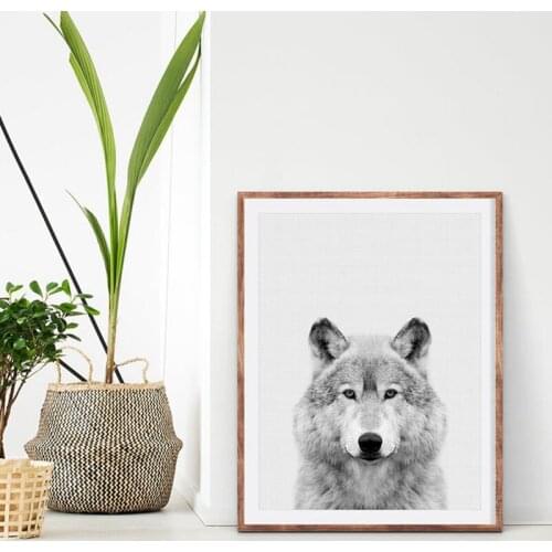 Wolf Forest Animal Poster Prints Woodlands Nursery Baby Animal Wall Art Canvas Painting Black and White Picture Kids Room Decor