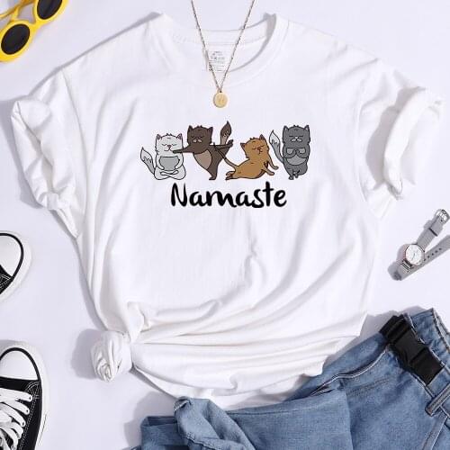 Happy Kitten Dancing Happily Printing T-shirts For Women 2021 Vintage Tshirts Oversize o-neck Top Fashion Soft Womans Tshirts