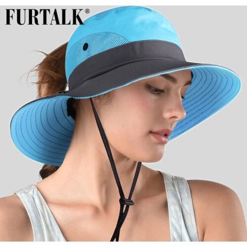 FURTALK Safari Hats for Women Summer Sun Wide Brim UV UPF Ponytail Outdoor Hunting Fishing Hiking Hat SH053