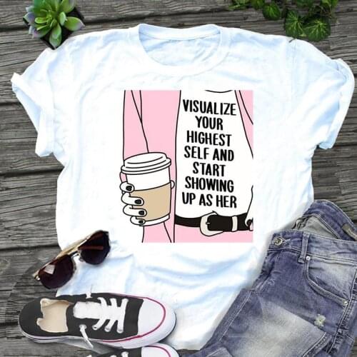Women 90s Style Coffee Love Trend New Graphic Cartoon Print Mujer Camisetas Kawaii Female Clothes Tops Tees Tshirt T-Shirt