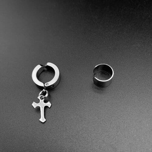 Women Mens Stainless Steel Clip Earrings Without Piercing Cross Gothic Punk Rock Style Pendientes Mujer Moda