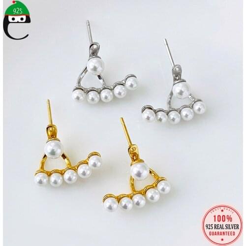 ElfoPlataSi Real 925 Sterling Silver Fashion Synthesis Pearl Stud Earring For Women Wedding Valentines Day Fine Jewelry DD251