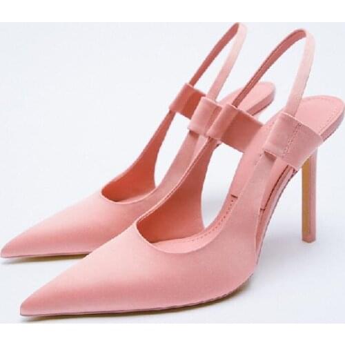 Womens Shoes 2021 New Pink Pointed Temperament Stiletto Mules French Slingback Sandals