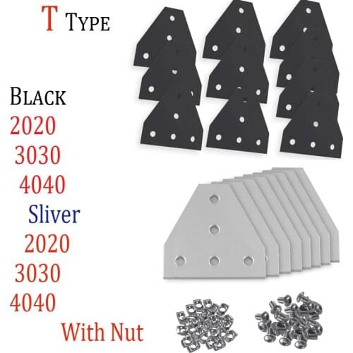 2/5/10Pcs Black/Silver 3D Printer 2020/3030/4040 T type with 5 Hole Joining Plates for CNC V-Slot T-slot Aluminum Extrusion