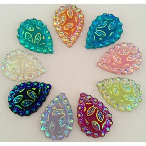 20PCS AB Resin 18*25mm Flower surface Teardrop Flatback Rhinestone Appliques DIY Wedding 2 Hole Ornaments