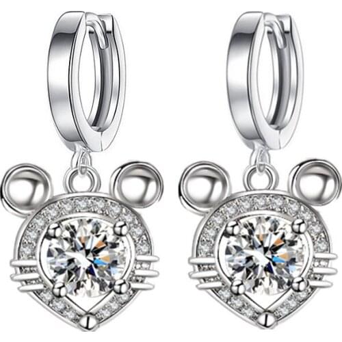 2021 New Style Fashion Zircon Love Heart Mouse Earrings Water Drop Earrings Ladies Gift